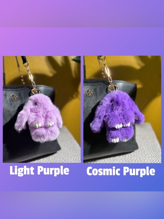 None Handbags - Faux Fur Bunny Bag Charm | Purple Shades & Gold Hardware - Choice of 1